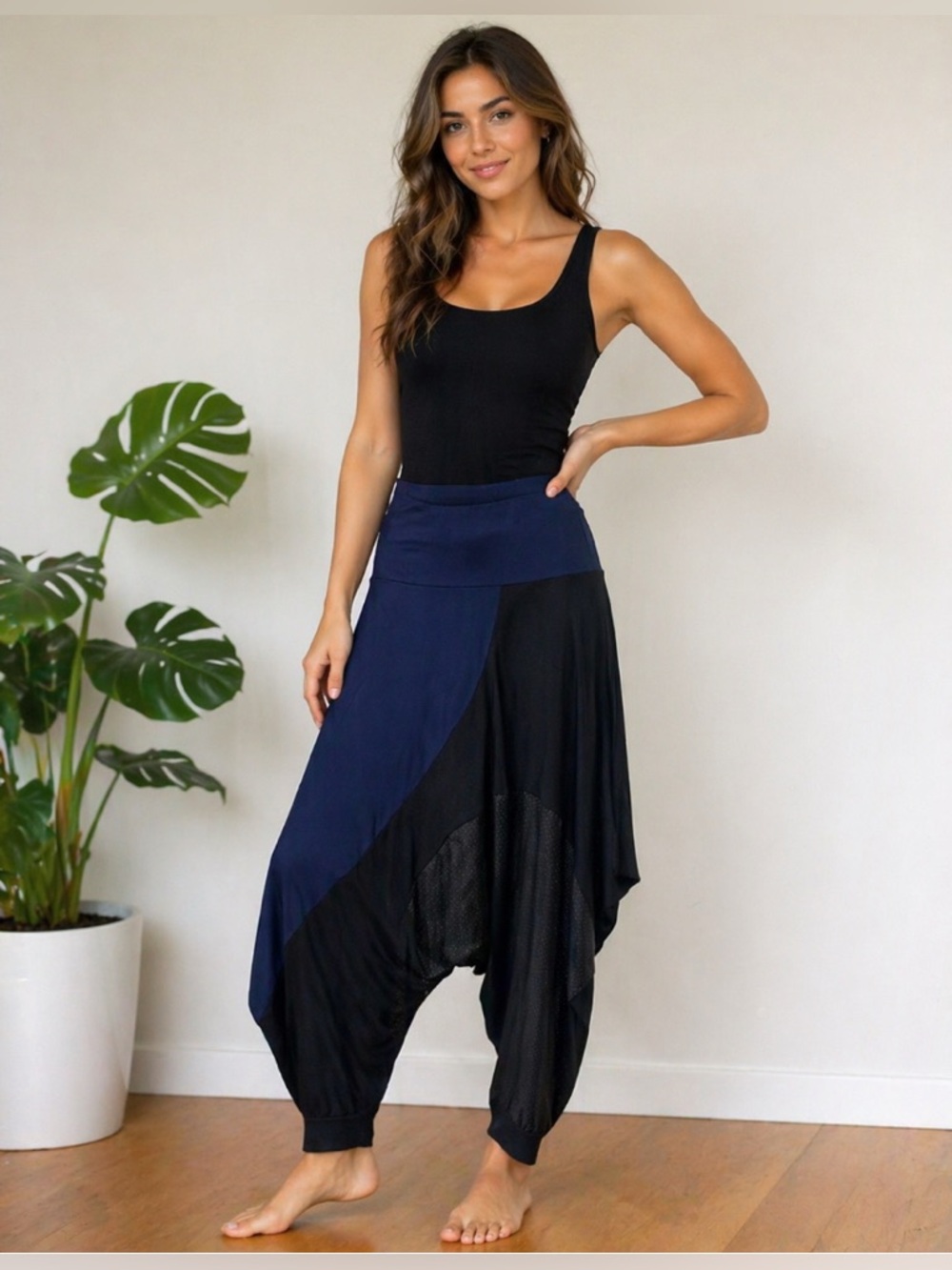 Alembika Navy and Black Colorblock Harem Pants